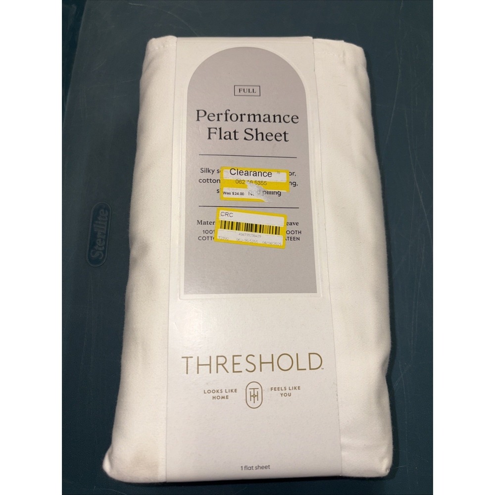 NWT Threshold FULL Performance Flat Sheet Silky Soft Sateen SOUR‎ CREAM 400 TC